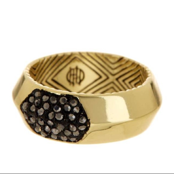 House Of Harlow 1960 Pave Hematite Inset Ring - Picture 2 of 8